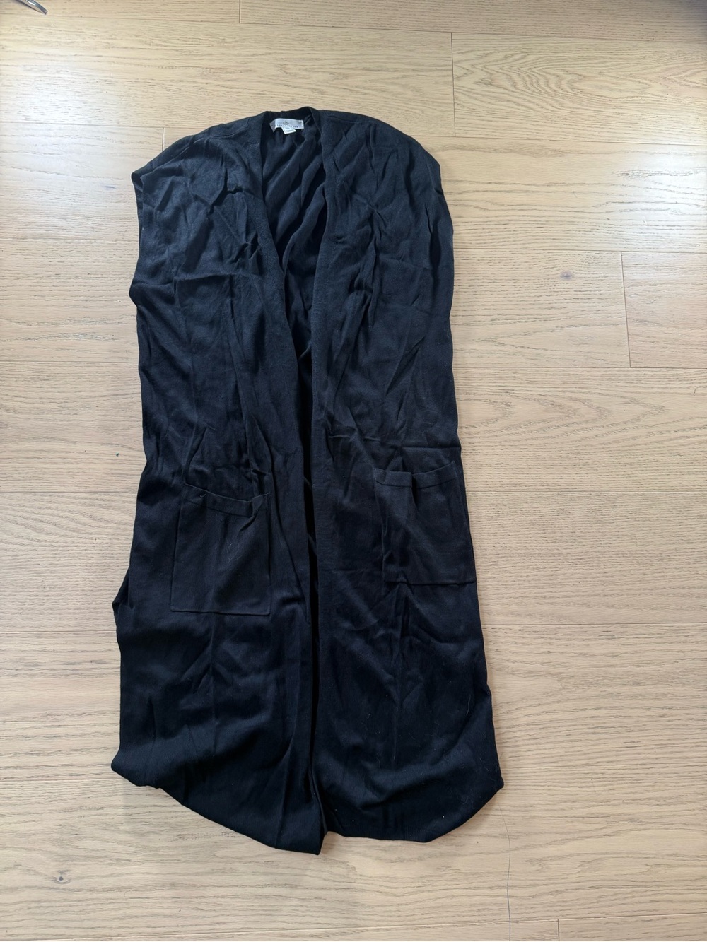 Camber & Grace Long Black Sleeveless Open Cardigan Vest